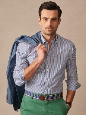 J McLaughlin Belvedere Cotton Shirt in Bengal Stripe NEW